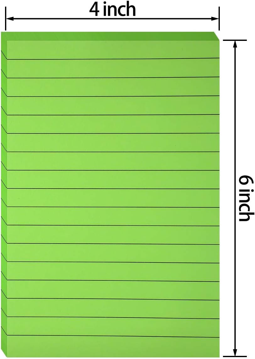 Outus 36 Pack Lined Sticky Notes 4 x 6 Inch Colorful Note Pads Back to School Lines Bright Ruled Self Sticky Pads Memos for Teacher School Classroom Office Supplies, 6 Colors (Fresh Color)