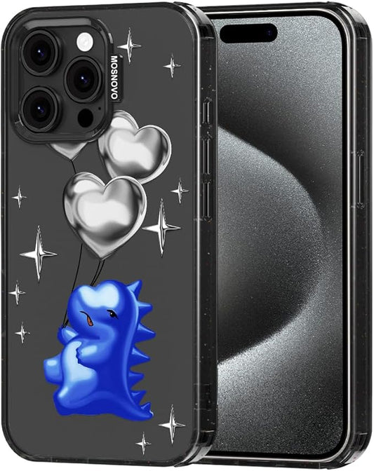 MOSNOVO Case for iPhone 15 Pro Max, [10ft 4X Military-Grade Drop Protection] Durable & Shockproof Phone Case Cover Design for iPhone 15 Pro Max - Balloonasaurus - Clear Black