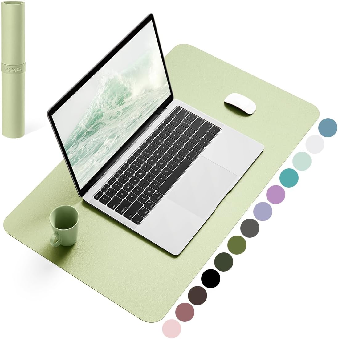 YSAGi Non-Slip Leather Desk Pad, Waterproof Laptop Computer Desk Keyboard Mat, Table Protector Blotter Mat, Large Mouse Pad for Office/Work/Home/Decor(Matcha Green, 23.6" x 13.7")