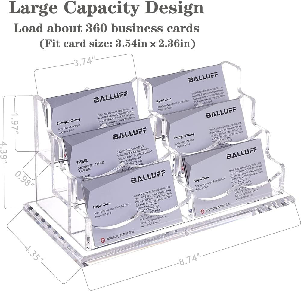 Business Card Holder for Desk, Vertical Clear Acrylic Business Card Display Holders for Desktop (3Tier 6Pocket), (BCH-01)