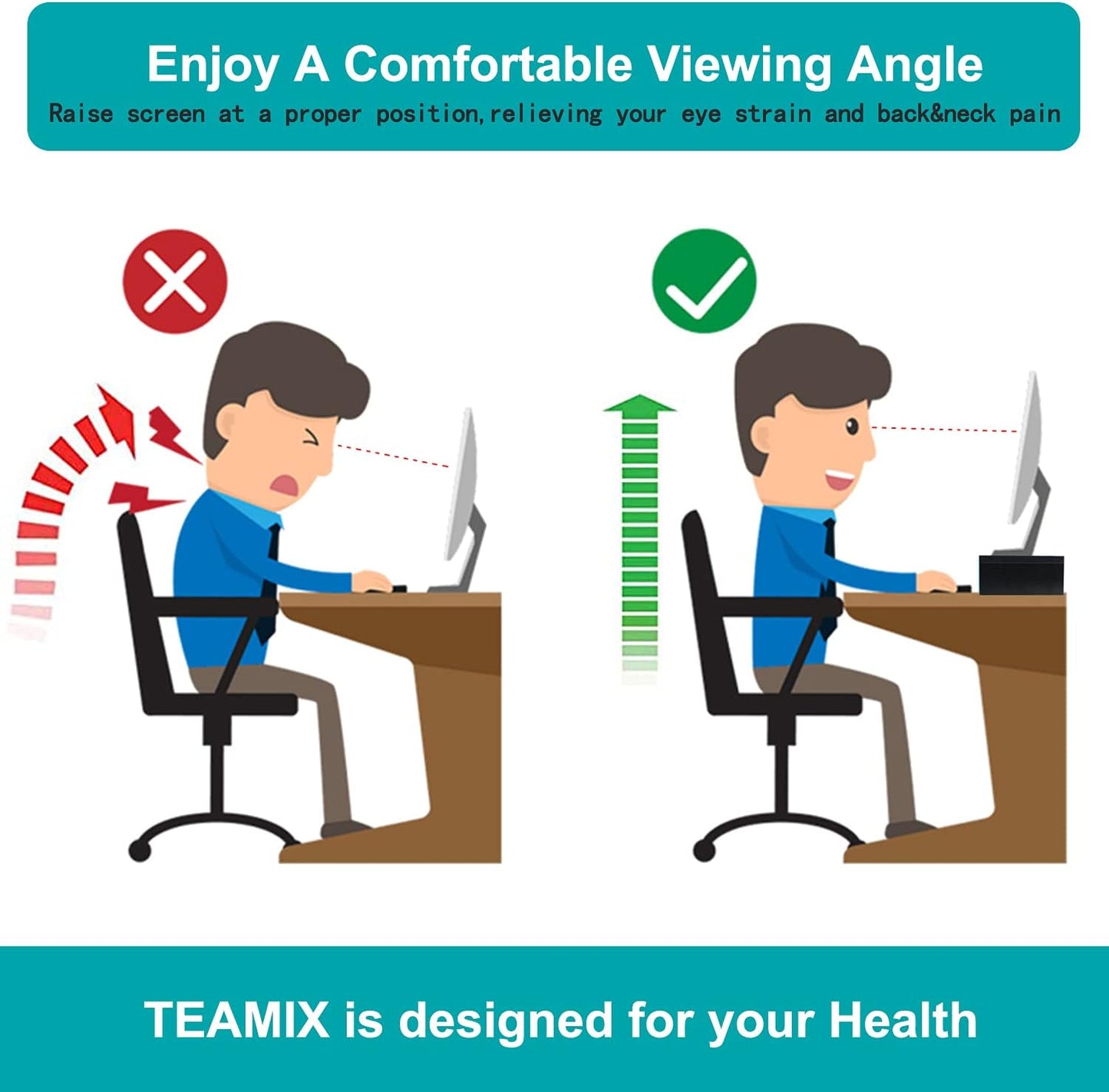 TEAMIX 2 Tiers Wooden Desktop Monitor Stand Riser 20 Inch Printer Stand with Double Storage Small TV Riser Laptop Keyboard Holder Business Desk Organizer Shelf Black Bookshelf