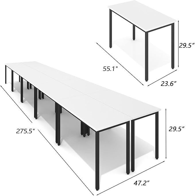 Bonzy Home Conference Table, 23FT Office Computer Desk, Printer Podcast Table for Meeting Room Conference Room Study Room, 10 PCS Random Combination, White, 275.5"x47.2"x29.5"