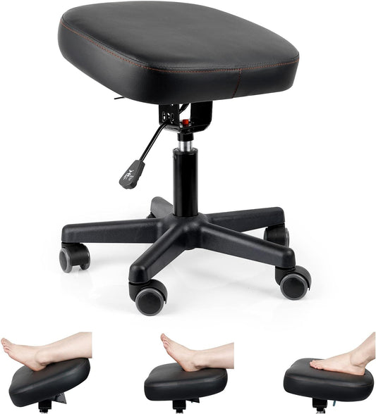 Footrest Stool Under Desk Adjustable Height and Tilt Angle Footrest Ottoman Ergonomic Foot Stool with Wheels 360° Rolling for Home Office (New Black)