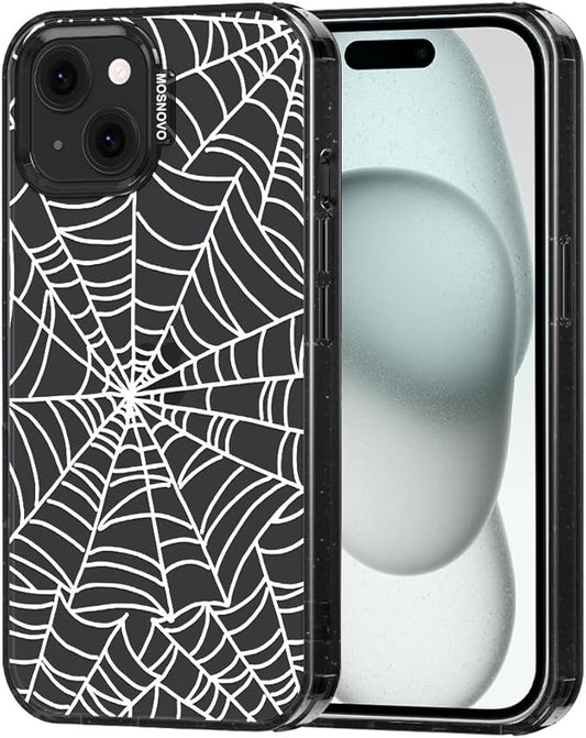 MOSNOVO Case for iPhone 15, [10ft 4X Military-Grade Drop Protection] Durable & Shockproof Phone Case Cover Design for iPhone 15 - Spider Web - Clear Black