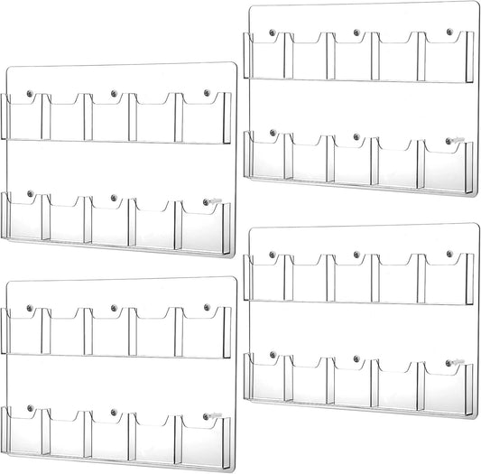 Weysat 4 Pcs Acrylic Brochure Holder Wall Mount 10 Pockets Pamphlet Holder 4" Wide Clear Plastic Trifold Flyer Display Stand Multi Slot Literature Postcard Rack Hanging Rack for Offices Waiting Room
