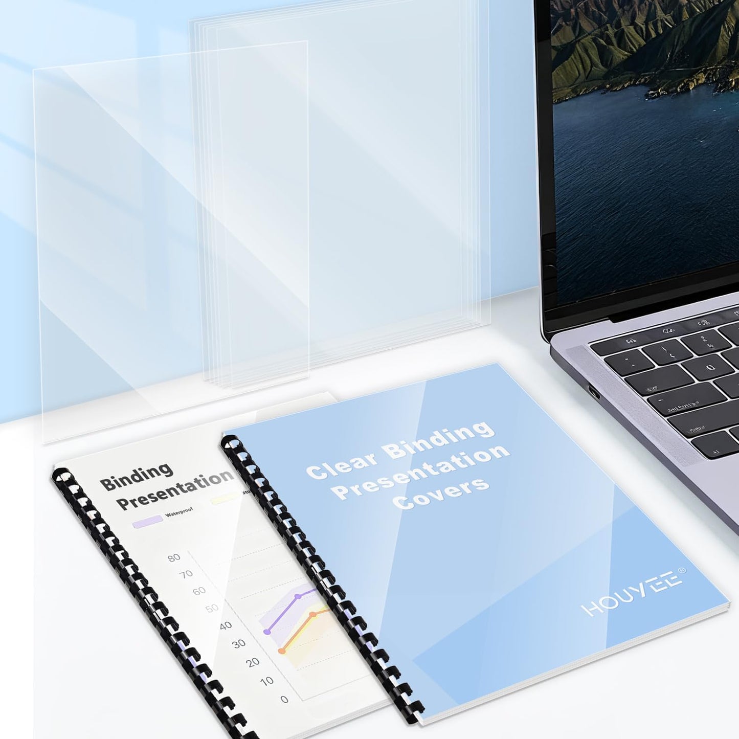 HOUYEE 200 Pack 8 Mil PVC Binding Presentation Covers, Clear Report Covers for Binding, 8-1/2 x 11 Inches, Letter Size