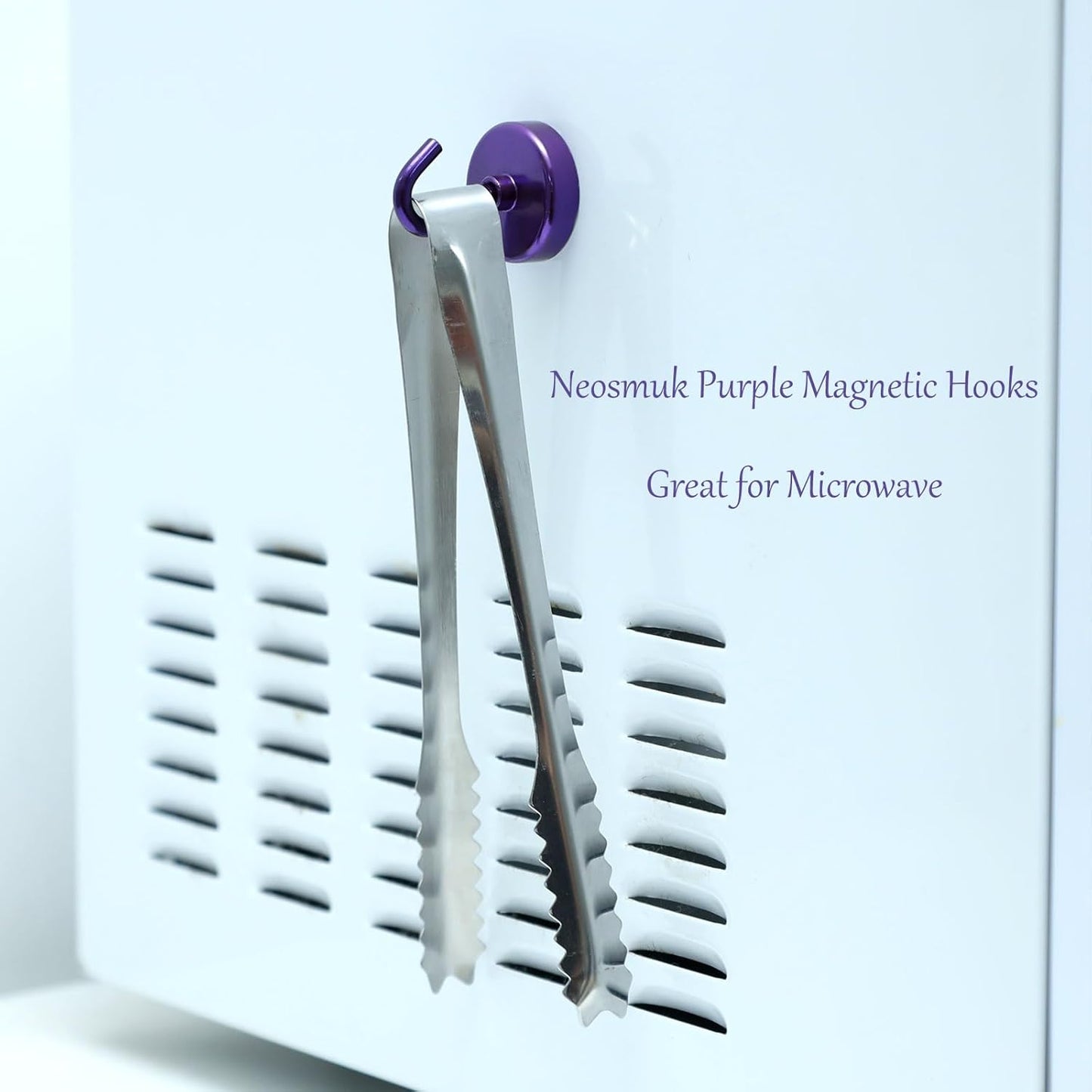 Neosmuk Magnetic Hooks Heavy Duty,Strong Magnet with Hook for Fridge, Super Neodymium Extra Strength Industrial Hooks for Hanging, Magnetic Hanger for Toolbox, Cruise, Grill(Purple,4 Pack)