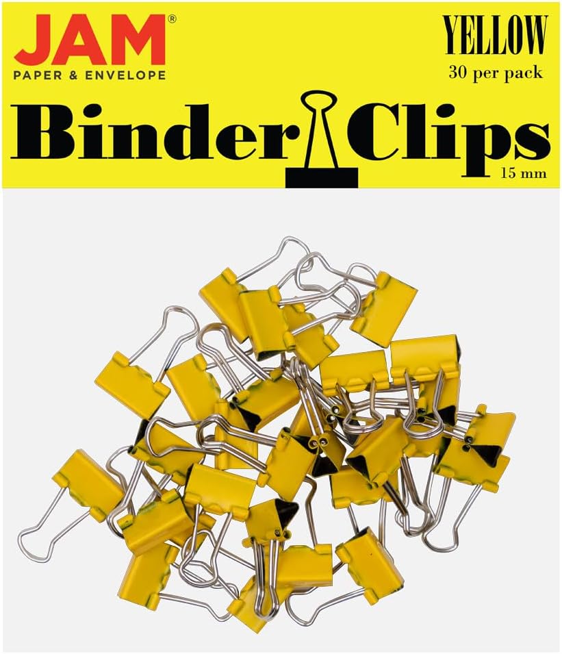 JAM PAPER Colorful Binder Clips - Extra Small - 3/5 Inch (15 mm) - Yellow Binderclips - 30/Pack