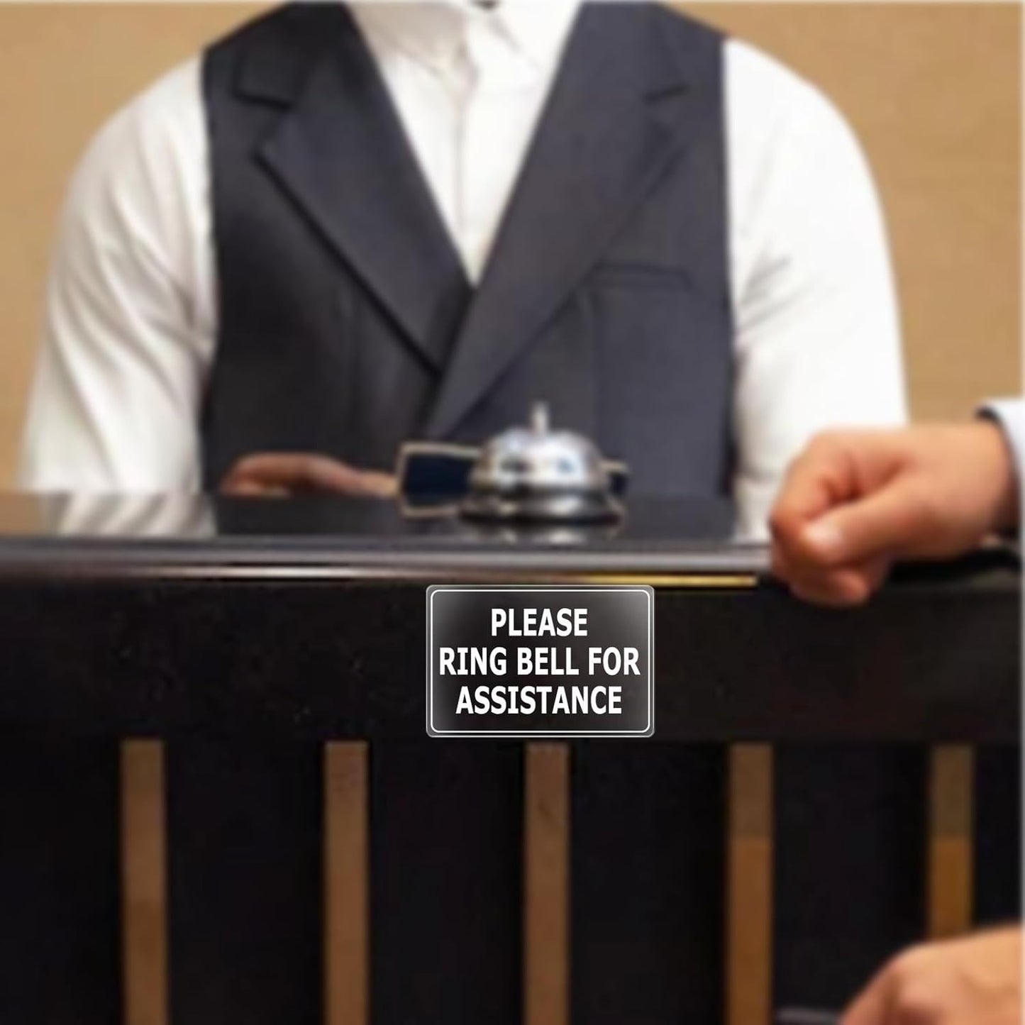 Please Ring Bell for Assistance Stickers 6 × 4 Inches Vinyl Removable Desk Service Self Adhesive Decals Hotel Reception Area Cling Wall or Door Sign Office Window 10 Pack