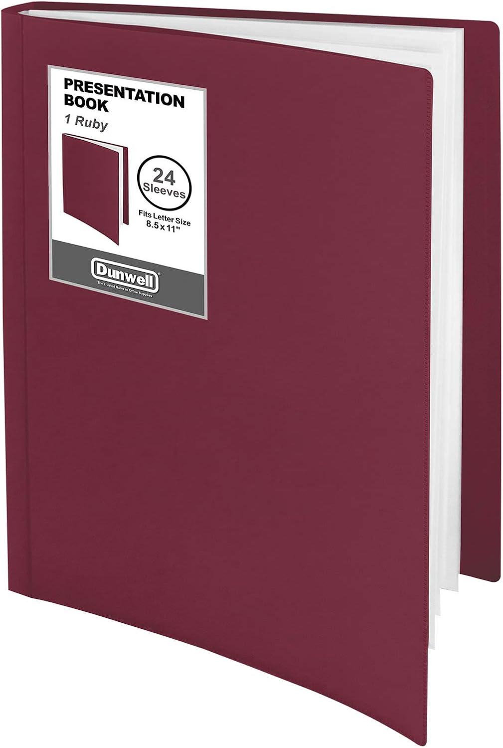 Dunwell Presentation Binder 24-Pocket, Displays 48 Pages, 8.5x11 Portfolio Binder with Plastic Sleeves, Storage and Organizer for Documents, Certificates, Projects, Photos (Ruby)