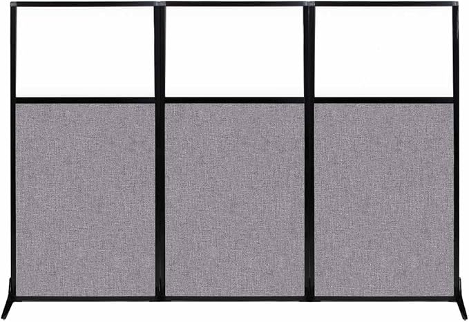 Versare Workstation Partition | Portable Wall Divider | Modern Office Cubicle | Free Standing Privacy Screen | Flexible Work Space | 99" x 70" W/Window, Cloud Gray Fabric Panels