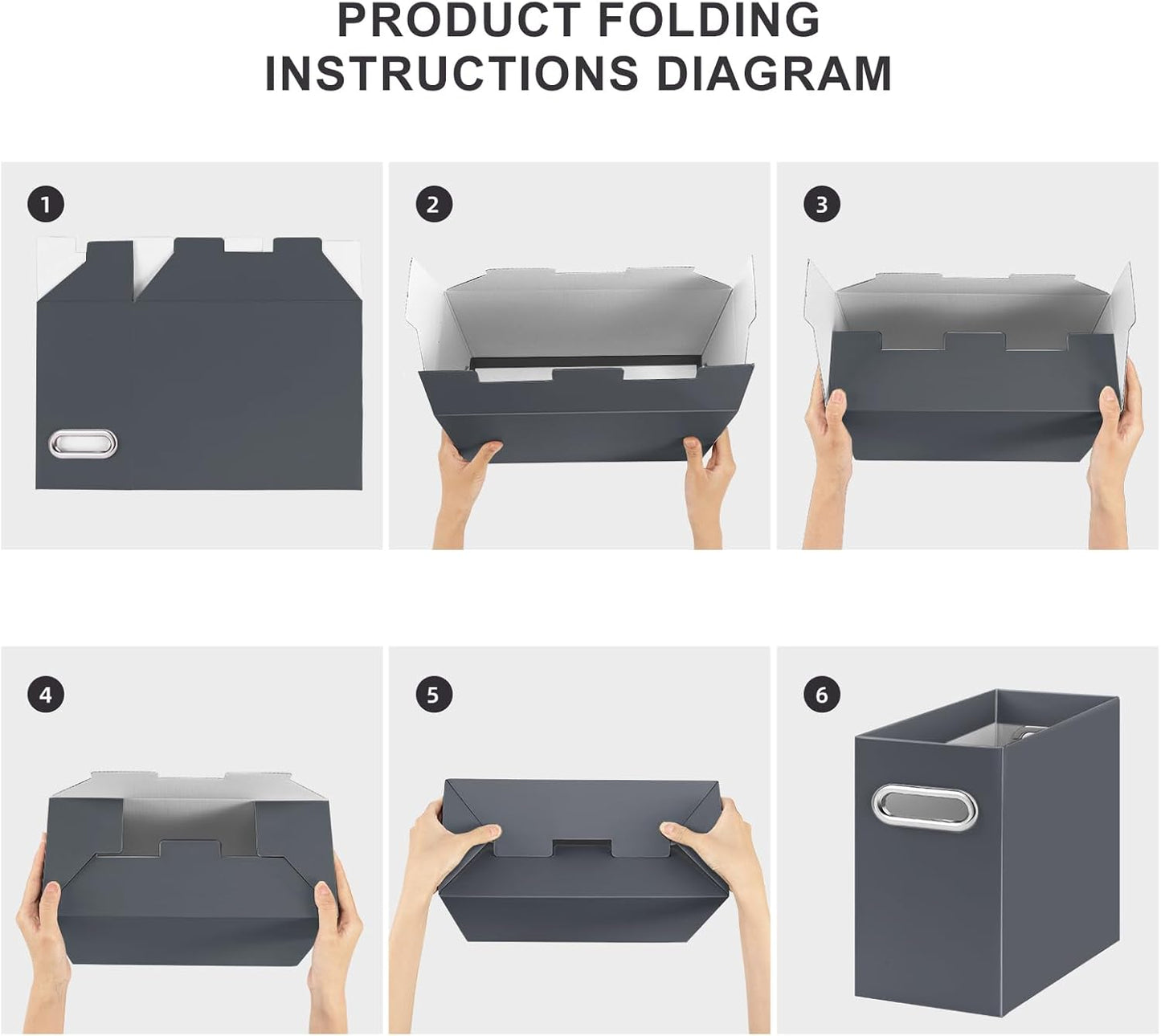 Oterri File Organizer - Small Cardboard Storage Box, Collapsible and Portable With Handle for Letter Size Files, Hanging Folder Box (Dark Grey, Letter Size - 6 Packs)