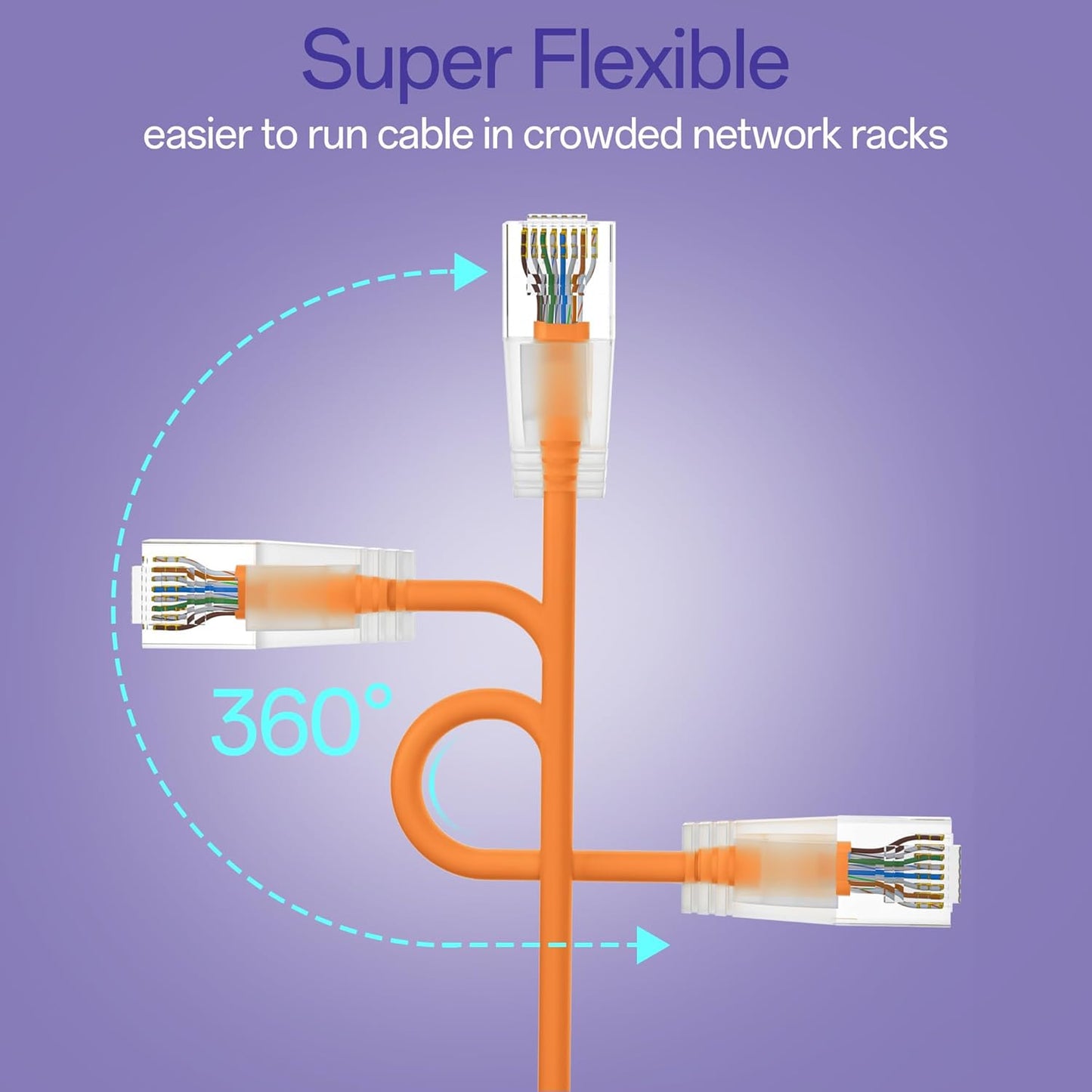 Cat6a Patch Cables 1ft (24 Pack) Slim, Cat6 Ethernet Patch Cable Pure Copper, Flexible Cat 6 Patch Cable 550MHZ 10G, Space-Saving Cat 6A Network Cables for Patch Panel, Orange