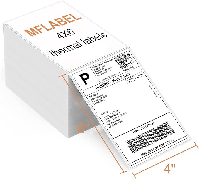 MFLABEL 4"x6" Fanfold Shipping Labels - 2000 Direct Thermal Labels (2 Stacks) for Rollo/Zebra Printers | Ultra-Strong Adhesive, Waterproof & Fade Proof | FedEx/USPS/UPS, Amazon FBA & Ebay Certified