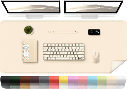 Large Desk Pad 47.2" x 17", Leather Desk Mat Protector, Non-Slip PU Leather Desk Blotter Pad, Large Mouse Keyboard Mat, Waterproof Desk Cover Pad for Office & Home(Beige)
