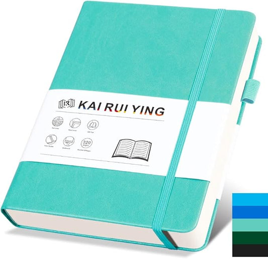 KaiRuiYing Lined Journal Notebook with Pen Holder, 320 Pages, 7.6'' × 10.3'' Large Size B5-100 GSM Thick Paper, for Writing, Work, Office, Leather Hardcover