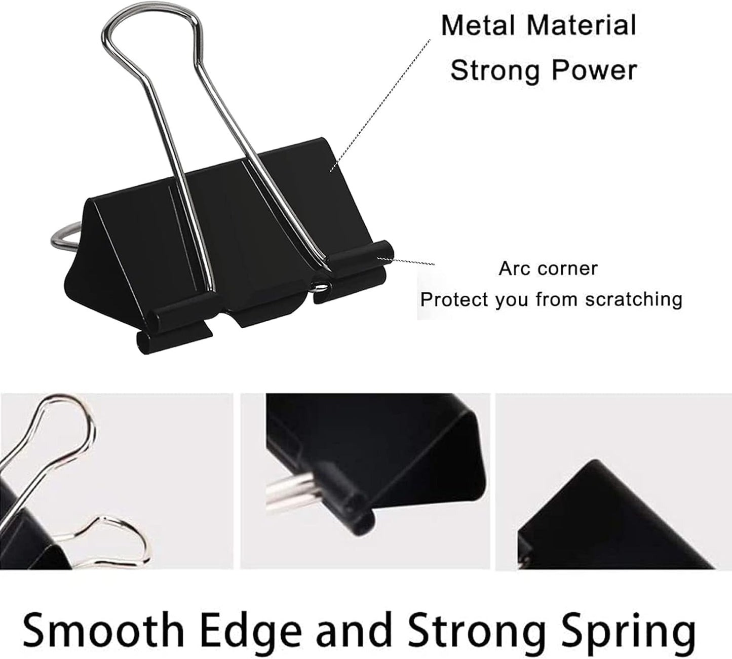 Large Binder Clips 1.6 Inch (60 Pack), Big Binder Clips for Office and Home Supplies, Black