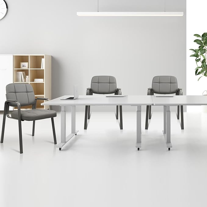 CLATINA Waiting Room Guest Chair with Bonded Leather Padded Arm Rest for Office Reception and Conference Desk(Grey 4 Pack)