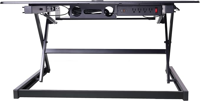 Rocelco 40" Height Adjustable Standing Desk Converter with AC Outlet USB Charger and Dual Monitor Stand - Tabletop Riser Computer Workstation - Sliding Keyboard Tray - Black (R DADRB-40-ACUSB-DMS)