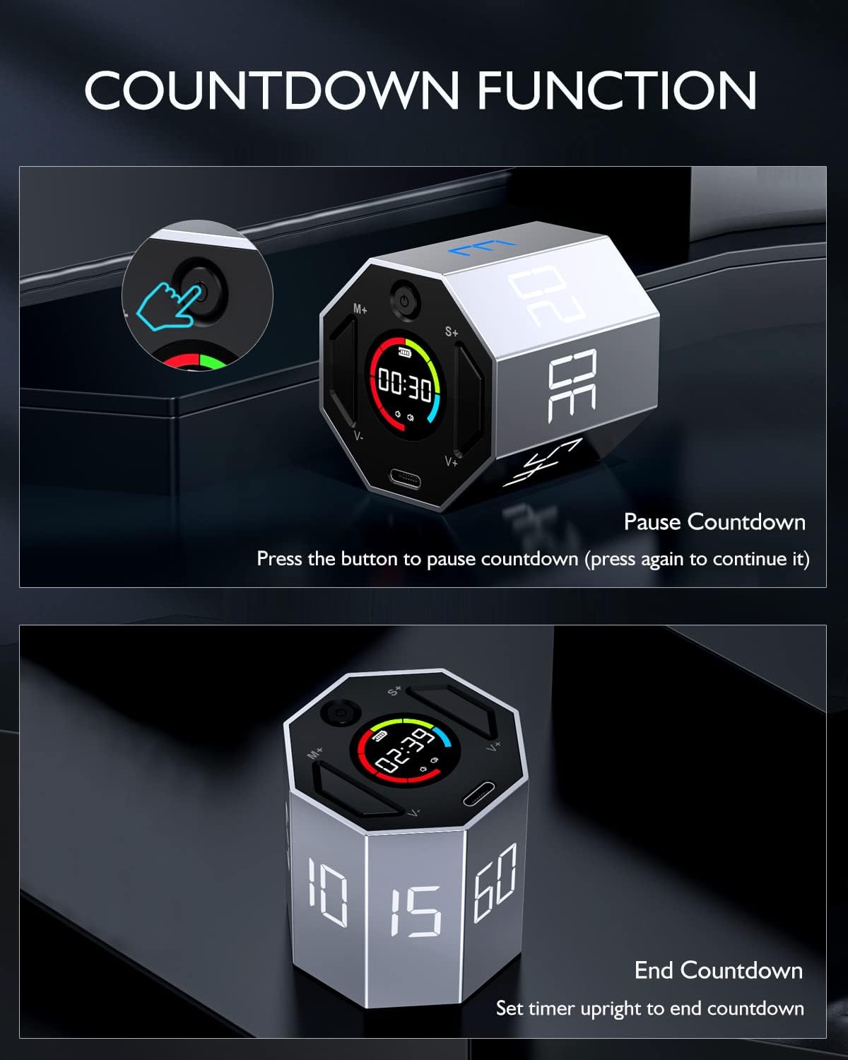 Pomodoro Timer, Magnetic Visual Timer with Flip Countdown, Silent & Alarm, Ideal ADHD Tools for Adults/Kids, Small Cube Digital Timer for for Office Productivity, Kitchen Cooking, Work, Study