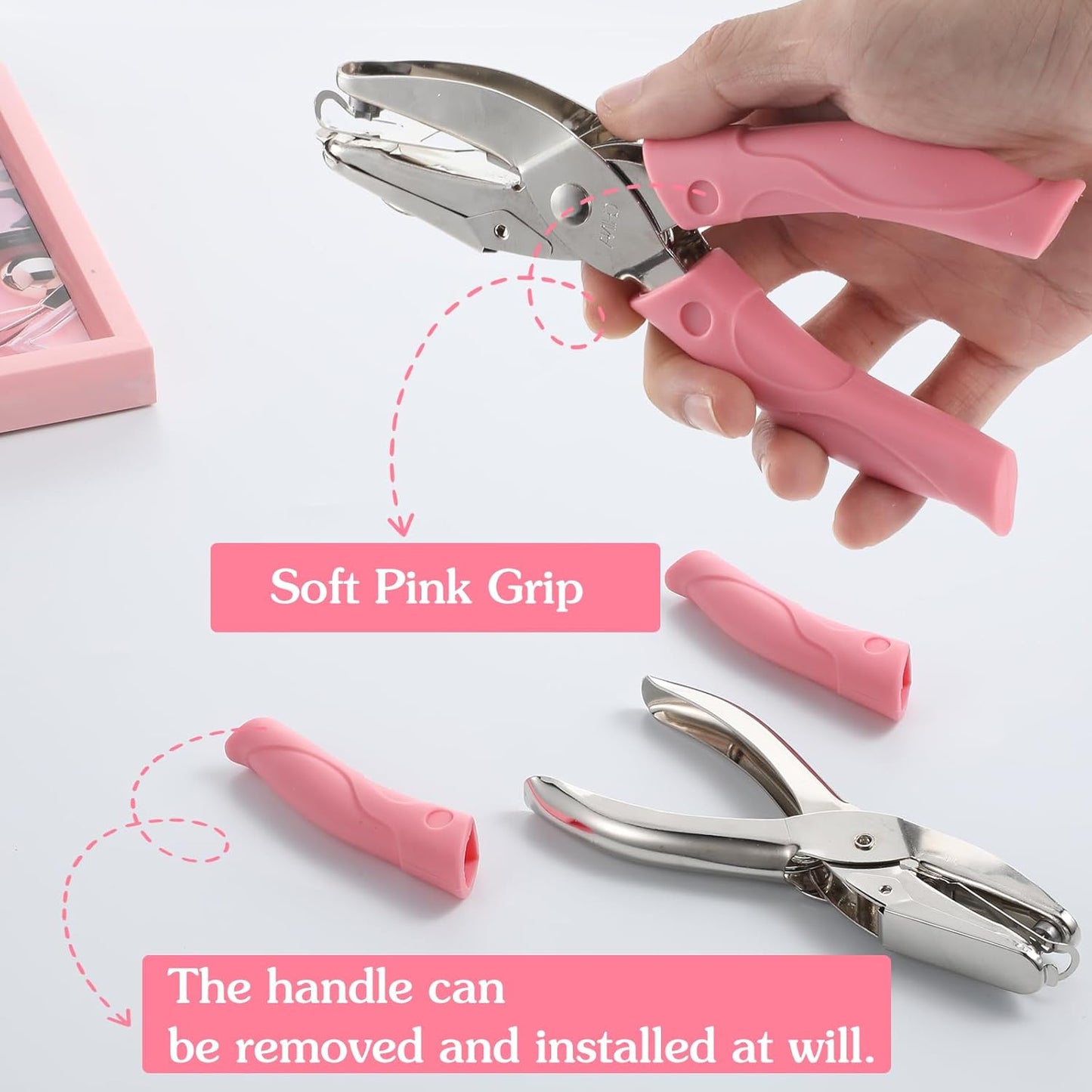 Xindojuz 1 PCS Small Star Hole Punch, 0.2 Inch Metal Single Hole Puncher Handheld Paper Heart Star-Hole Punch with Soft-Handled for Clothing Ticket DIY Craft Tags Scrapbook Tool (Pink)
