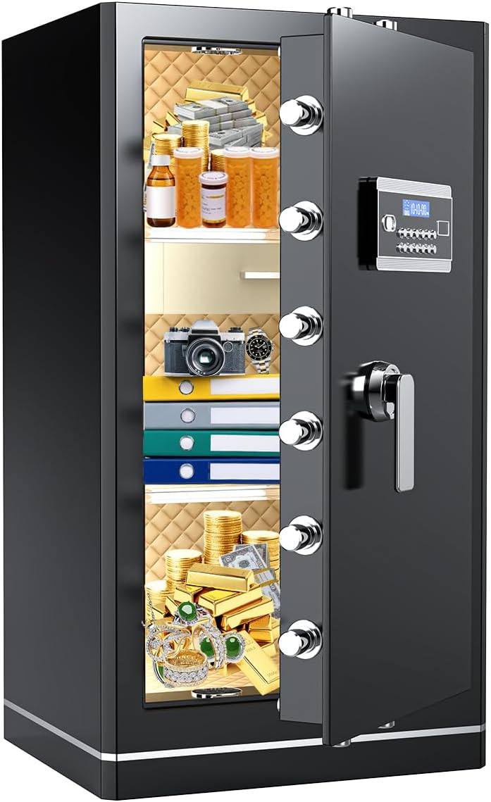 8.1 Cuft Large Home safe,Heavy Duty Fireproof Safe Box with Fireproof Waterproof Bag,Personal Document Safe with Programmable Keypad,Built-In Drawers and Removable Dividers for Money Documents