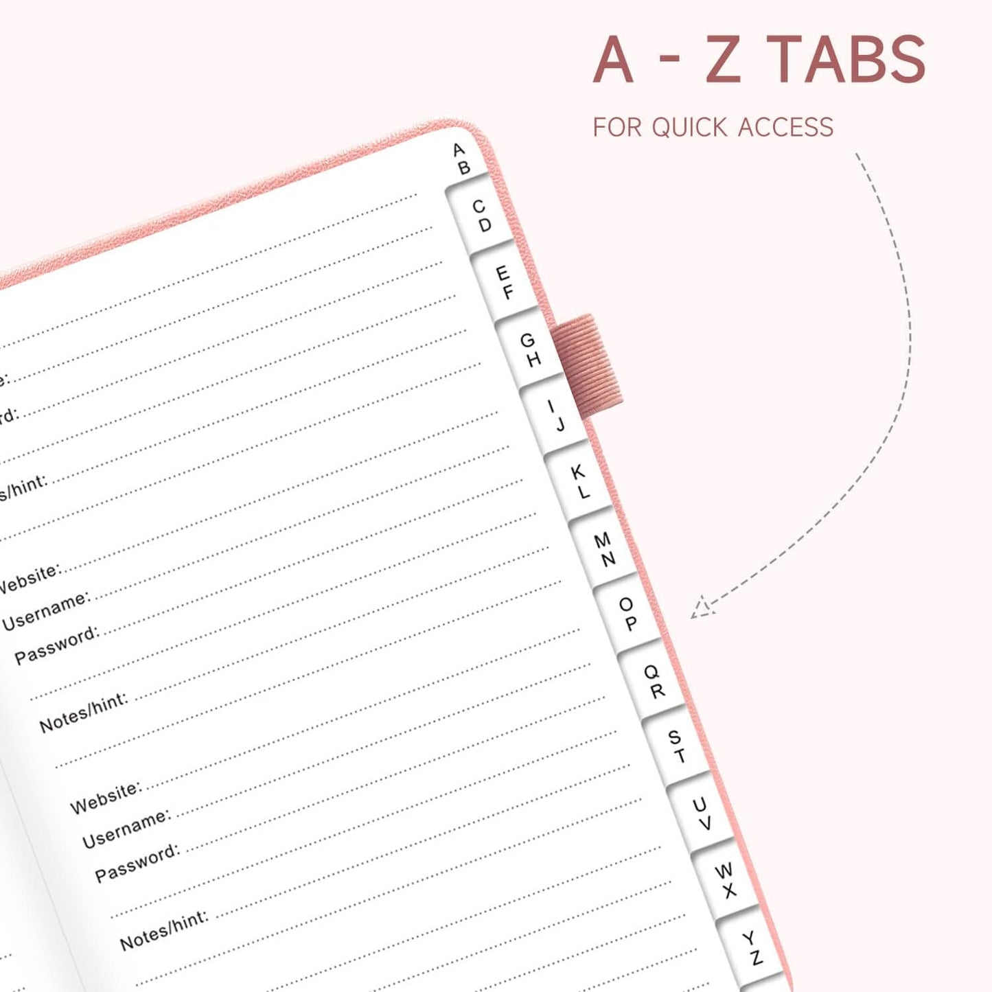 Password Book with Alphabetical Tabs – Hardcover Internet Address & Password Organizer – Password Keeper Notebook for Computer & Website – 5.2 x 7.6" Log-in Password Journal w/Thick Paper (Pink)