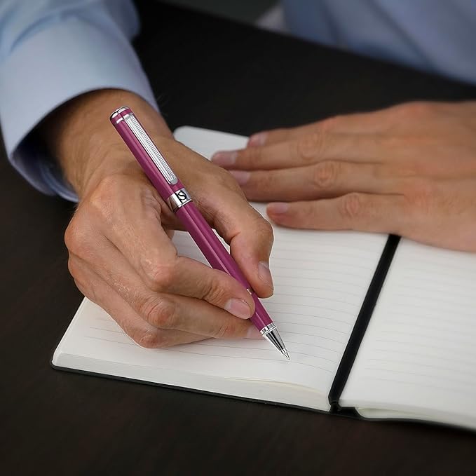 Scriveiner Fuschia Rollerball Pen - Stunning Luxury Pen With Chrome Finish, Schmidt Ink Refill, Best Roller Ball Gift Set for Men & Women, Professional, Executive Office, Nice Pens