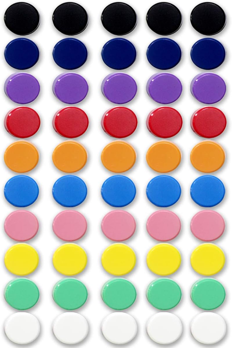 Qualsen Fridge Magnets, 50pcs Refrigerator Magnets, Small Magnet for Whiteboard Magnet for Kids, Mini Cute Magnets for Fridge, Locker, White Board, Kitchen, Office, Classroom(10 Colors)
