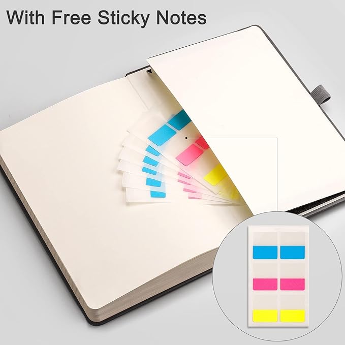 EMSHOI A5 Lined Journal Notebook - 120gsm Thick PU Leather Hardcover with Sticky Notes, 256 Numbered College Ruled Notebook for Work, School & Writing, 5.75" x 8.38" Dark Grey