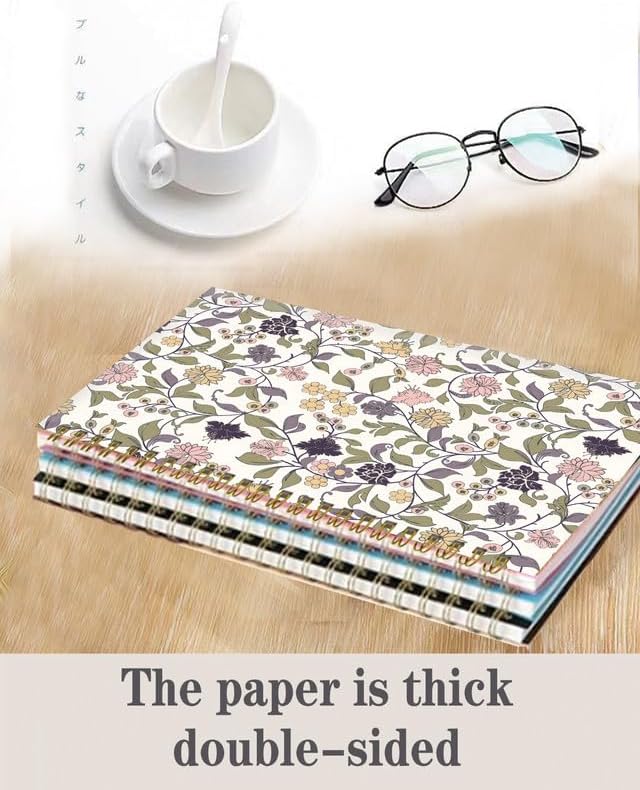 Spiral Journal Notebook,A5 Hardcover Lined Journals for Women Girl 6 x 8.3 in,120 Pages Thick Paper,Cute College Ruled Writing Notebook for Gifts Office Work School(Elegant Abstract Floral)