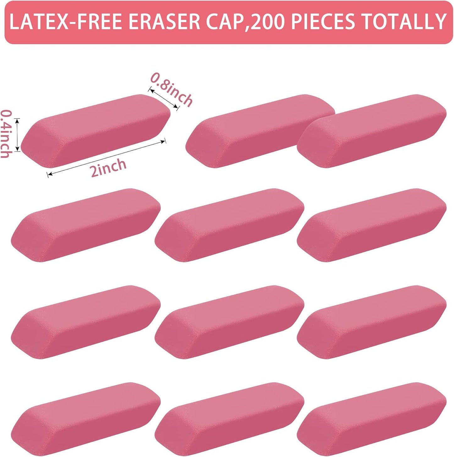 200 Pack Pink Erasers Bulk Latex-Free Soft Erasers Pencil Erasers for Kids Teachers and School and Office Supplies