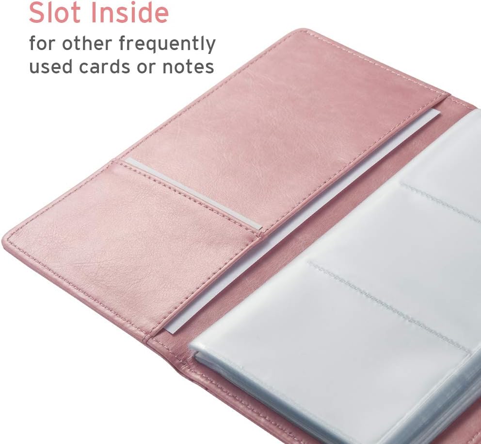 Sooez Leather Professional Business Card Holder Organizer, 240 Card Capacity PU Name Credit Cards Booklet (Pink)