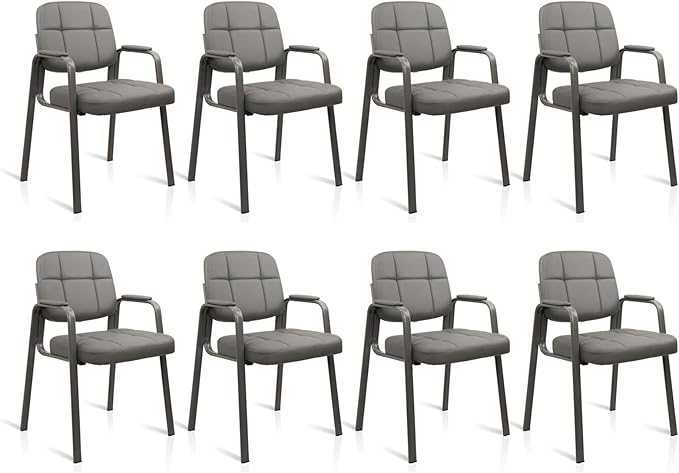 CLATINA Waiting Room Guest Chair with Bonded Leather Padded Arm Rest for Office Reception and Conference Desk(Grey 8 Pack)