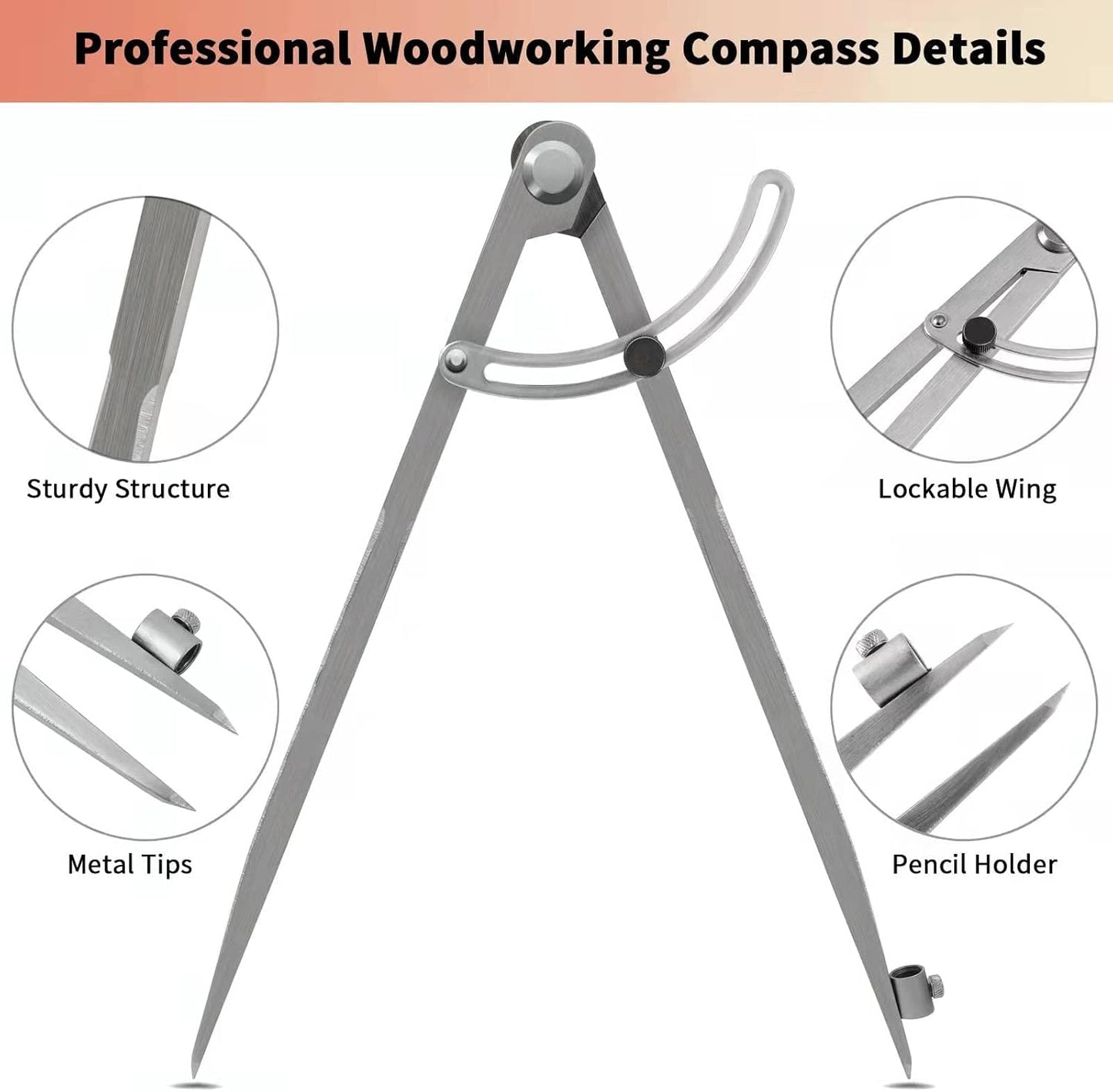 20 inch Compass for Woodworking, Compass for Geometry, Precision Woodworking Compass with Wing Divider and Pencil Holder, Large Compass for Geometry, Woodworking Compass, Drafting, Drawing Compass