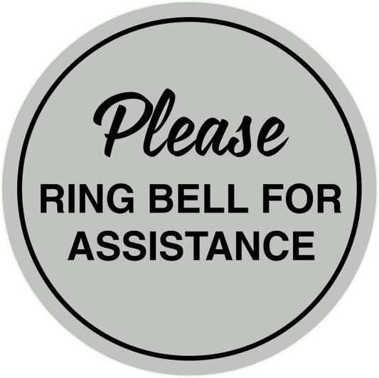 Signs ByLITA Circle Please Ring Bell For Assistance Wall or Door Sign | Easy Installation | Front Desk Reception Sign (Lt Gray) - X-large (1 Pack)