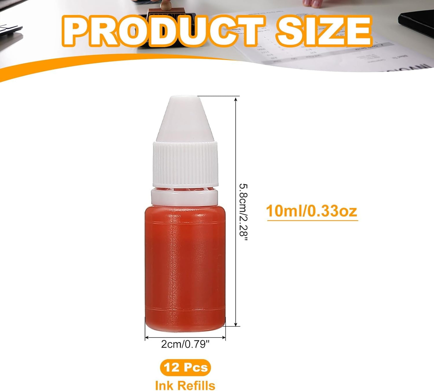 PATIKIL 0.33oz Refill Ink for Stamps and Ink Pads, 12Pcs 10ml Stamp Pad Ink Refill for Office Stamp Self Inking Stamp Date Stamp Scrapbooking, Orange Red