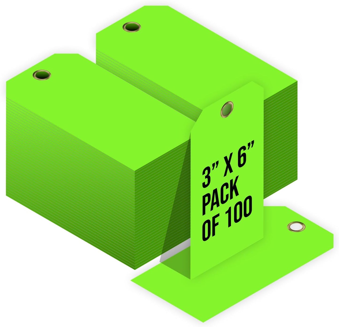 Tags 4 Less 15 Mil Waterproof Plastic Tags, Pack of 100 – 3” x 6” Heavy Duty Plastic Tags for Labeling, Outdoor Tagging, Equipment Labeling, Luggage, Valves & More (Fluorescent Green)