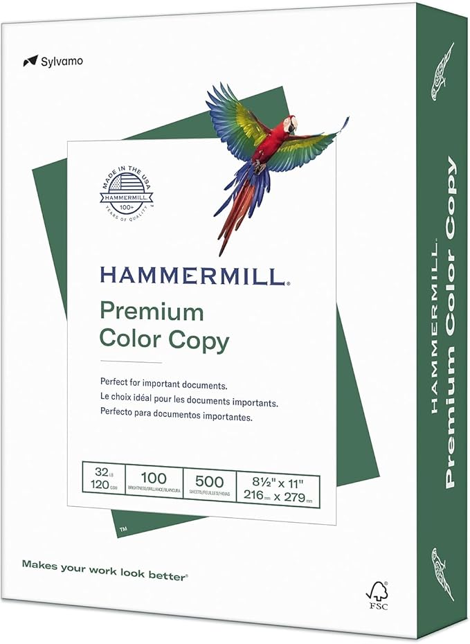 Hammermill Printer Paper, Premium Color 32 Lb Copy Paper, 8.5 x 11 - 1 Ream (500 Sheets) - 100 Bright, Made in the USA, 102630