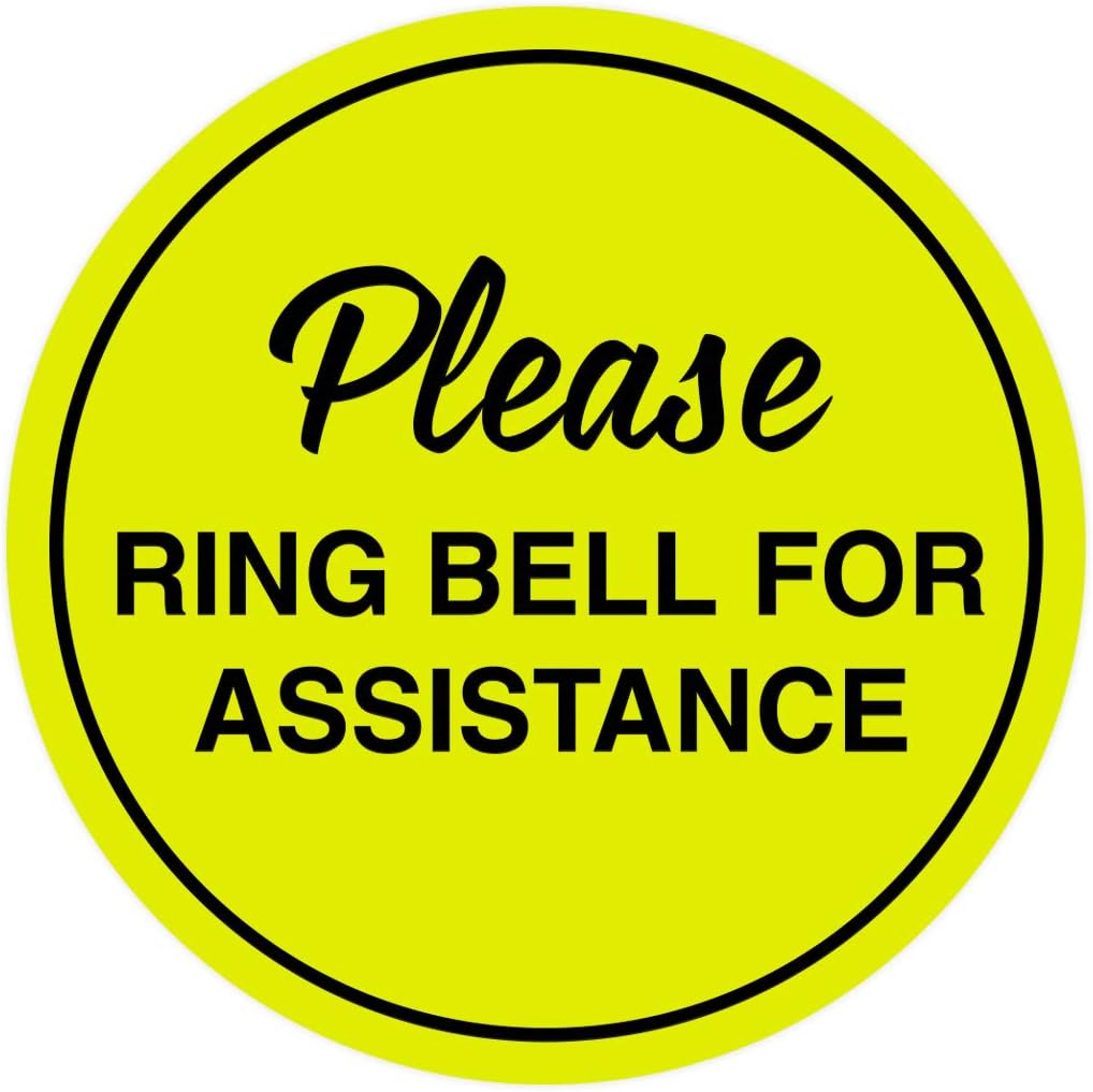 Signs ByLITA Circle Please Ring Bell For Assistance Wall or Door Sign | Easy Installation | Front Desk Reception Sign (Yellow/Black) - X-large (1 Pack)