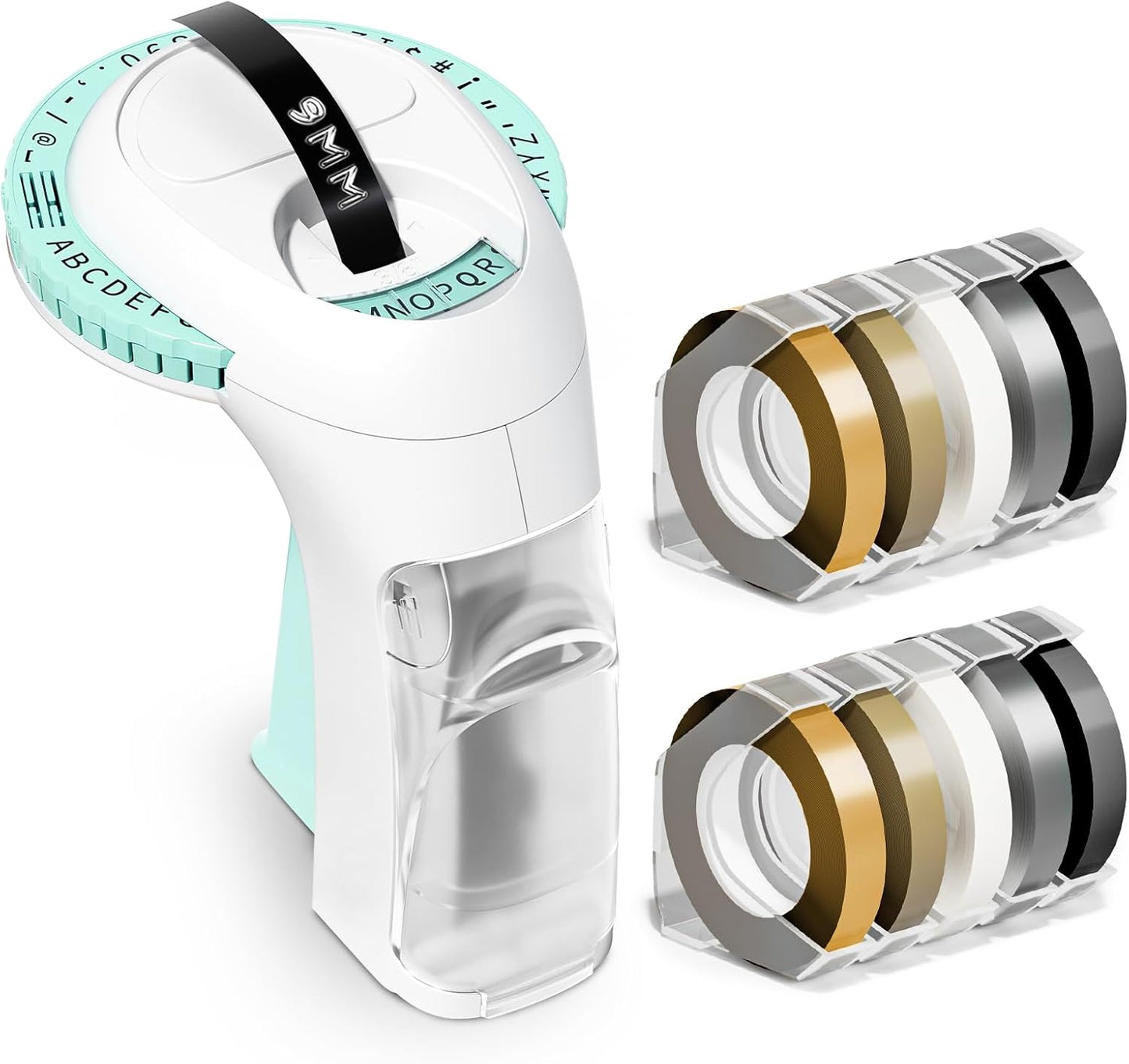 Label KINGDOM Embossing Labeler, Omega S Green Old School Embossed Label Maker with 10pk Embossing Label Tape, Portable Handheld Vintage Label Printer for Home Use