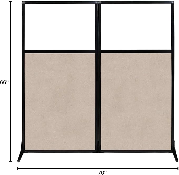 Versare Office Workstation Screen | Portable Wall Divider | Modern Cubicle | Freestanding Privacy Screen | Flexible Work Space | 2 Panels | 66" Wide x 70" Tall Beige SoundSorb Panels with Window