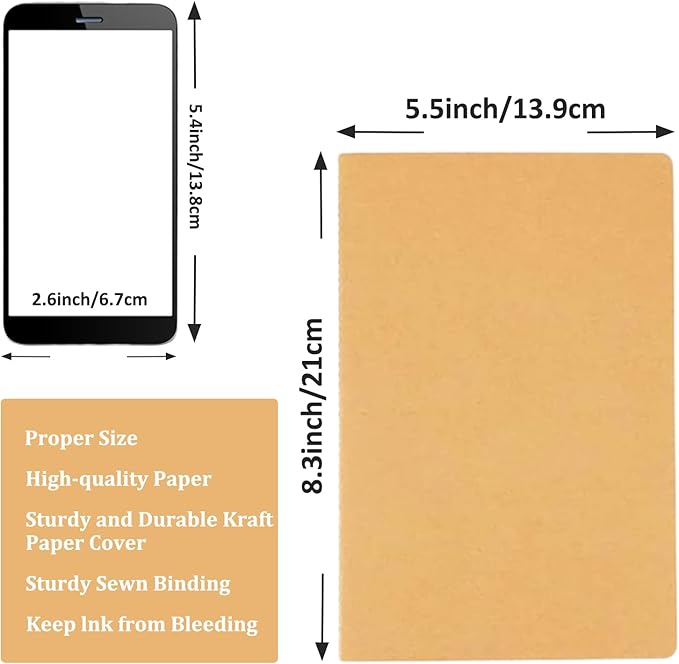110 Pack A5 Composition Notebooks Bulk, Kraft Cover Lined Paper Journal for Traveler, Notes, Memo, Bulk Journals Notebook Sewn Brown College Ruled, 60 Pages, 8.3 x 5.5 Inch