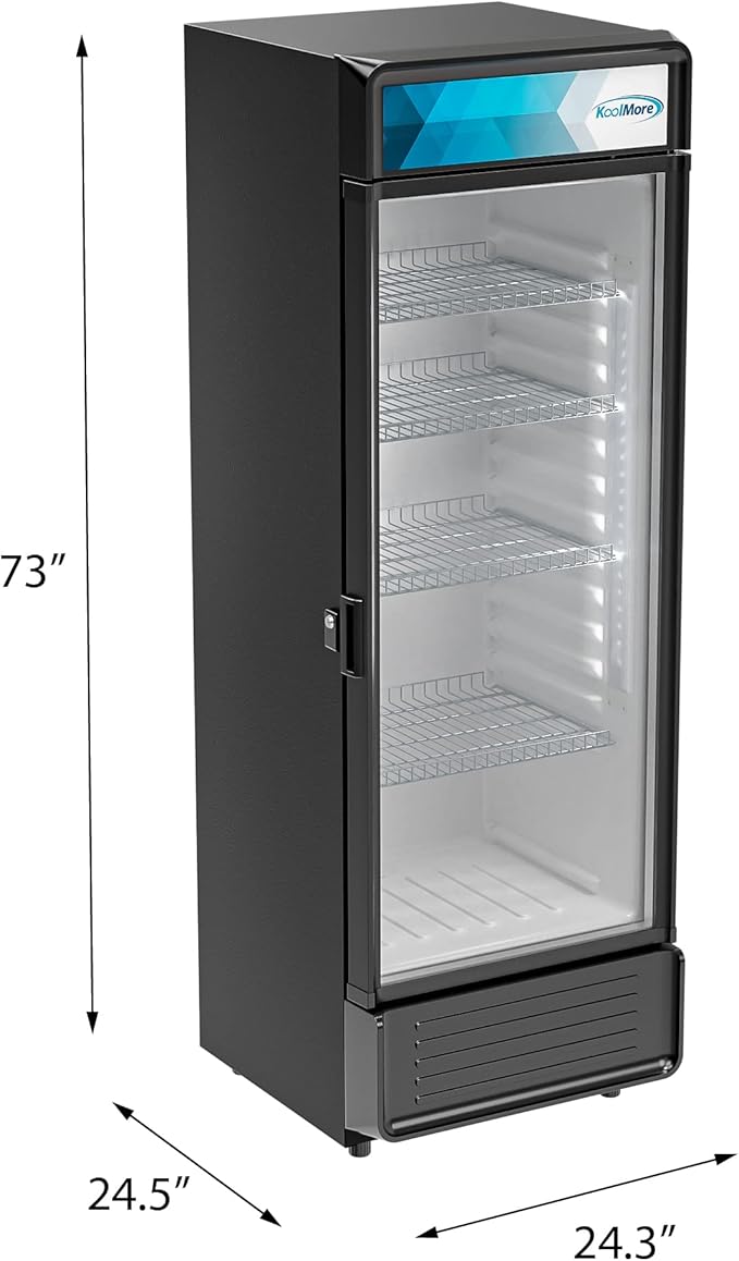 KoolMore Commercial One Glass Door Display Upright Beverage Refrigerator Cooler Merchandiser - 12 Cu. Ft [Black] (MDR-1GD-12C)