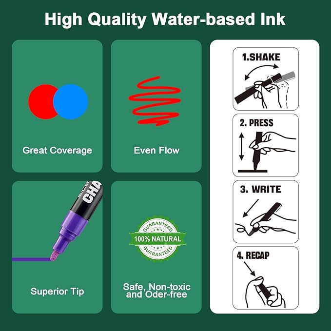 SILENART Chalk Markers - Vibrant 8 Pack - Dry Erase Markers Pen - Liquid Chalk Markers for Blackboard Chalk Board Windows Glass Acrylic Calendar Board - Erasable Chalk Marker (Blue)