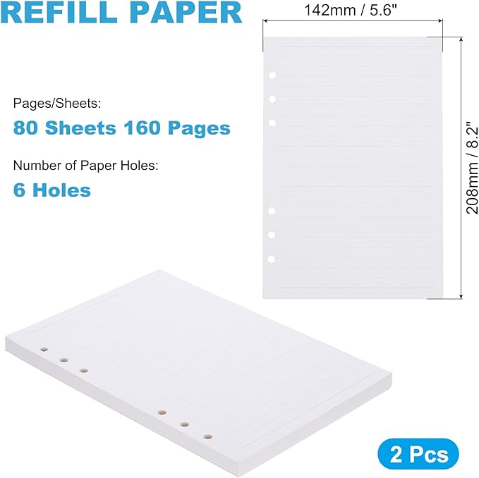 PATIKIL A5 Ruled Refills Inserts 6-Ring Binder Loose Leaf Planner Filler Paper Planner Inserts, 160 Sheets/320 Pages, Lined, White