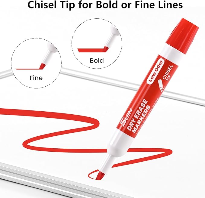 SUIN Dry-Erase-Markers, Chisel Tip - Whiteboard Markers, Low Odor Dry Erase Markers, Chisel Tip Markers, Whiteboard Marker, Assorted 12 Colors, 36 Count