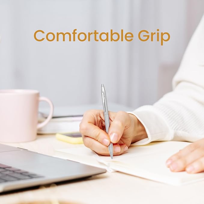 Cambond Ballpoint Pens Fancy Pens - Wedding Guest Book Metal Pen Uniform Christmas Gift Sliver Pen Black Ink 1.0mm Medium Point, 3 Pens with 3 Refills (Silver)