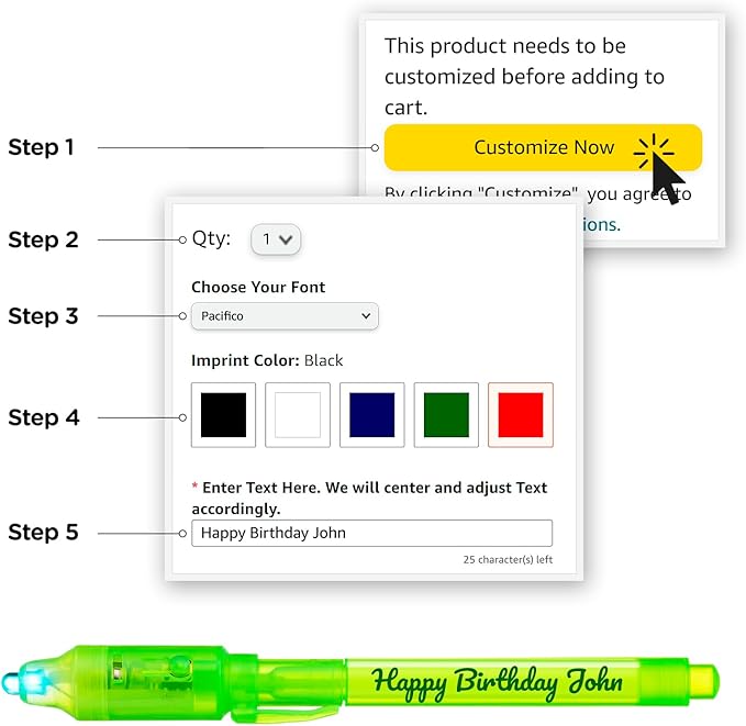 Personalized Invisible Disappearing Ink Pen Marker Pack, Custom Secret Spy Message Writer with UV Light, Fun for Kids Party Favors Gifts and Stock Stuffers, 24 Pack, Green