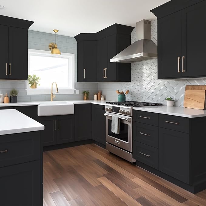 Shaker Style Charcoal Black RTA Base Cabinet with Drawers - Solid Wood 3-Drawer Design with Soft Close, 24" W x 24" D x 34.5" H, Perfect for Standalone Use or Kitchen Cabinet Combinations